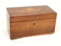 Tea box rosewood inlay flowers Charles X nineteenth century