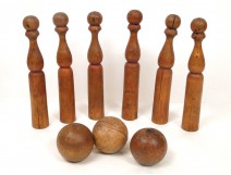 Set of 6 wooden balls and bowling Bowling nineteenth century Folk Art