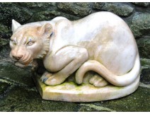 Rare lion sculpture tawny pink marble lioness twentieth century