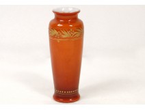 Opaline orange vase decorated gilt foliage Napoleon III nineteenth century