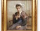 Pastel on canvas Young Woman Bible Rosary School Pont-Aven in Brittany nineteenth