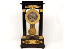 Clock gilt bronze columns blackened wood thrush First Empire flowers nineteenth