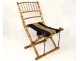 Gilded wood folding chair bamboo embroidery flowers Napoleon III nineteenth century