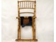 Gilded wood folding chair bamboo embroidery flowers Napoleon III nineteenth century