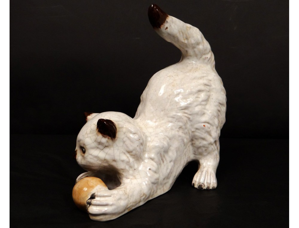 Earthenware sculpture Bavent cat playing ball nineteenth century Normandy