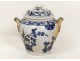 Sugar Creil Montereau faience model Japanese white-blue flowers garden nineteenth