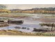 Watercolor landscape marine boats Wed marsh landscape twentieth Britain Boisecq