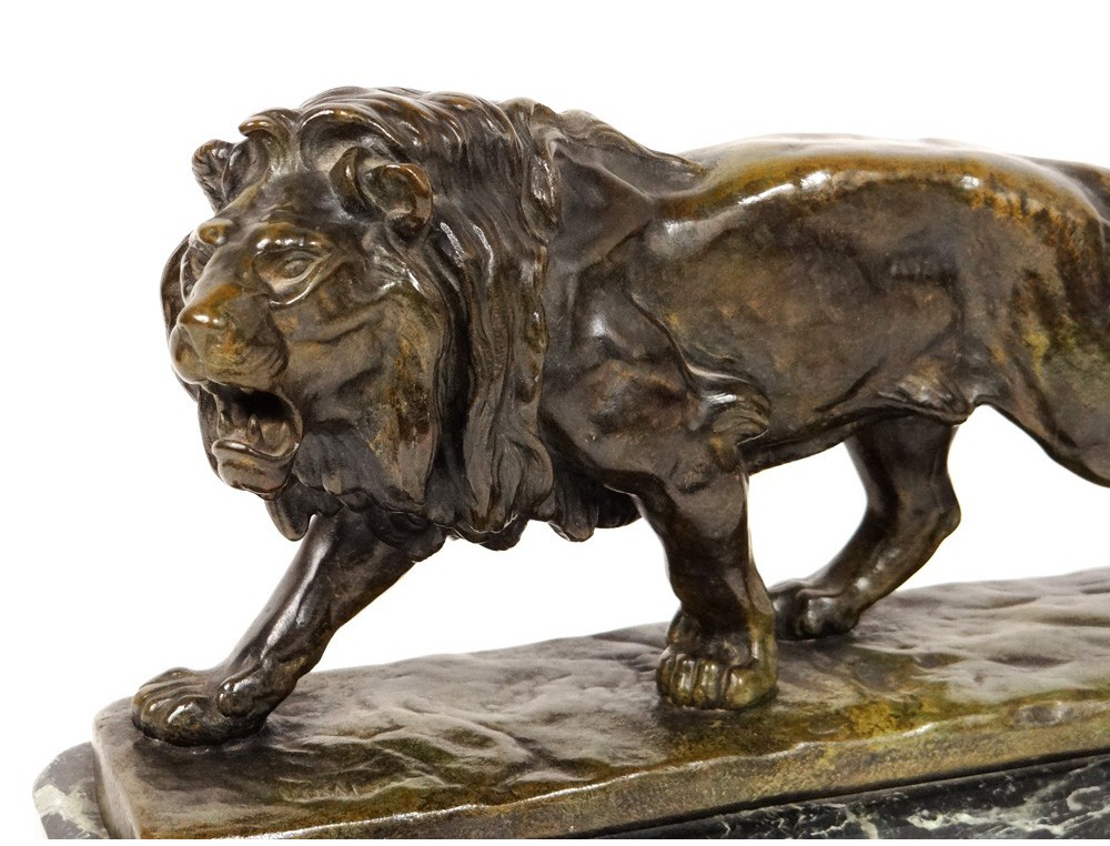 Bronze sculpture marble lion roaring nineteenth blind sculptor Louis Vidal