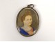 Miniature painted oval pendant portrait young woman Louis XV XVIII