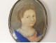 Miniature painted oval pendant portrait young woman Louis XV XVIII