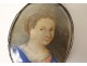 Miniature painted oval pendant portrait young woman Louis XV XVIII