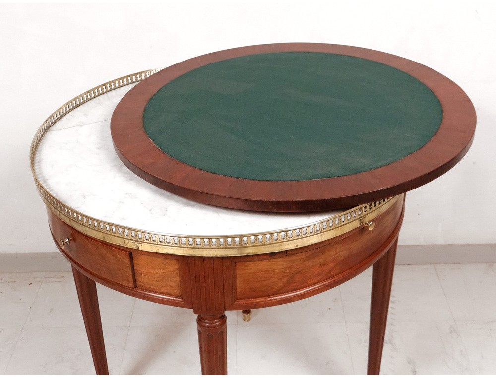 Proantic: Table Bouillotte En Acajou et marbre Avec Son Bouchon amovib