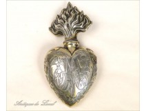 Heart of Mary in sterling silver, bottle for holy water, 19th