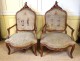 Rare pair walnut armchairs Breton characters shield valves tapestry 19th