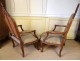 Rare pair walnut armchairs Breton characters shield valves tapestry 19th