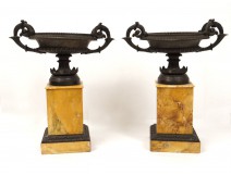 Pair cassolettes Siena marble bronze palms Restoration nineteenth century