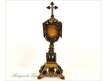 Golden brass reliquary holder Strass 19th