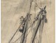 Charcoal drawing marine boat sailboat mast mature sailor René Pinard 1918 Twentieth