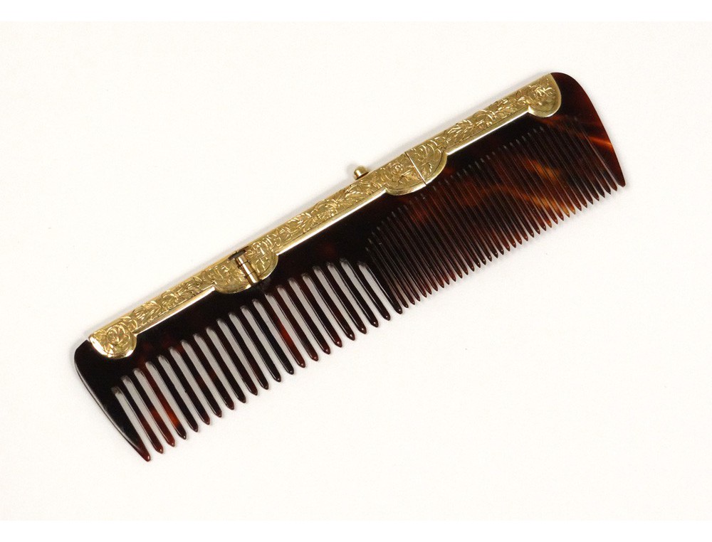 Hair combs 18K solid gold flower foliage comb Napoleon III nineteenth