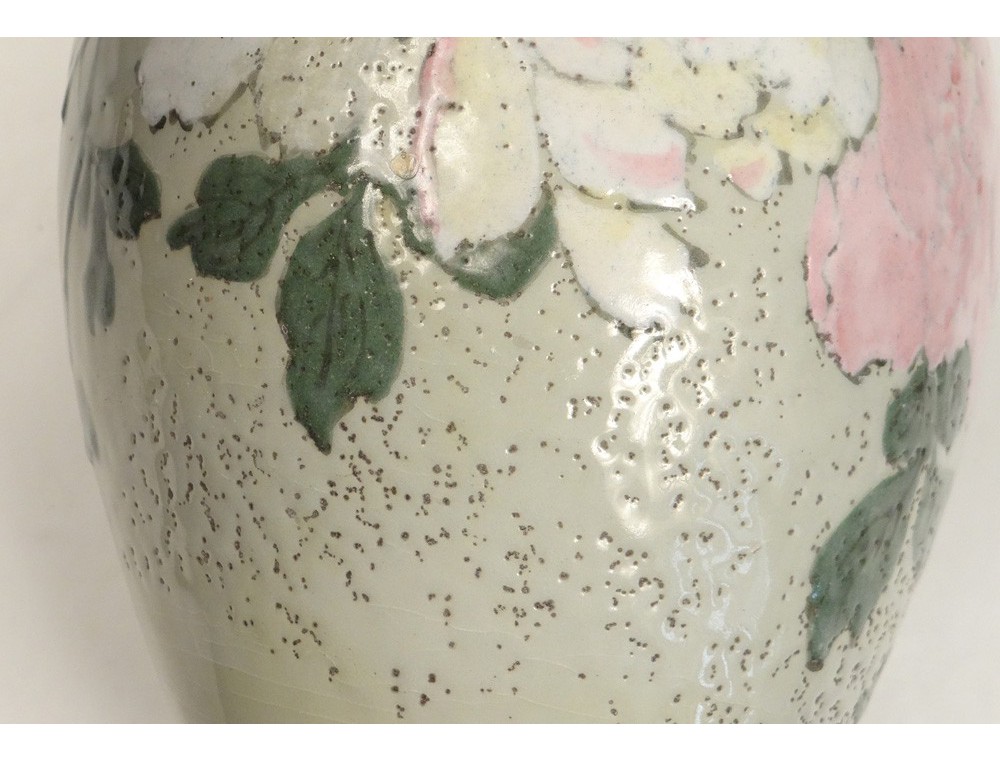 Edmond Lachenal Earthenware Vase Flowers Art Nouveau Antique French Nineteenth Century