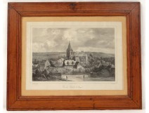 Landscape engraving church Arques River Village Theodore Gudin engraving nineteenth