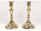 Pair Louis XV gilt bronze candlesticks C crowned torch candlestick eighteenth