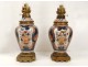 Pair Japan Imari porcelain oil lamps chrysanthemum flowers gilding nineteenth