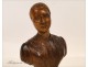 Bust of Woman in Carved Wood, Folk Art, 19th