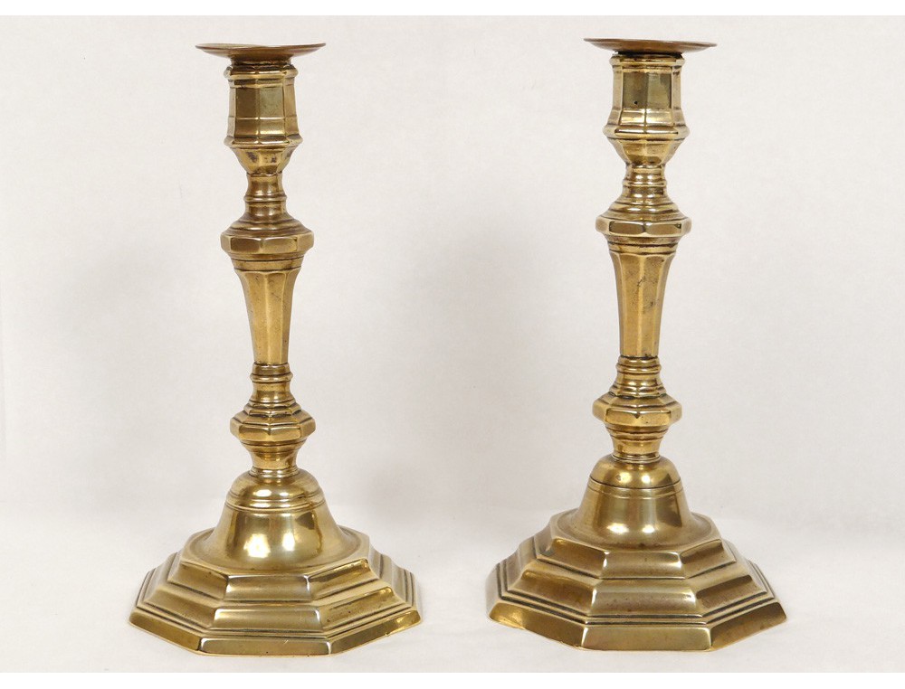 Louis XIV candlesticks pair silver gilt bronze candlesticks canted XVII