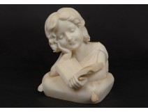 Carrara marble bust sculpture toddler girl Studiosa Book XIX