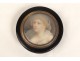 Miniature round box painted portrait young woman boiled cardboard nineteenth