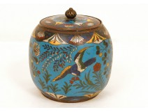 Cloisonne enamel pot covered box bird flowers enamel nineteenth century Japan