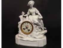 Pendulum cookie elegant young woman cage birds waterfall clock nineteenth century