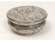 Round tin box woman elegant Art Nouveau flowers foliage nineteenth century