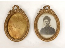 Pair miniature picture frames door gilt brass crown node NapIII nineteenth