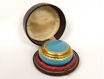 Opaline blue pill box brass golden stars Napoleon III nineteenth century