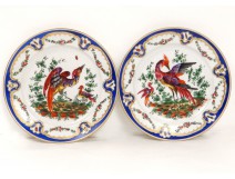 Pair English porcelain plates Chelsea-Derby birds insects nineteenth