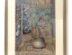 Orientalist watercolor palm mat Chinese screen J.Houguenade nineteenth