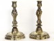 Pair Louis XV bronze candlesticks candle arms crest Crowned 18th C