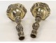 Pair Louis XV bronze candlesticks candle arms crest Crowned 18th C