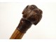 pommel bamboo wood acienne cane carved antique duck boxer dog head 19th