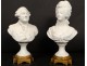 Pair of busts Louis XVI Louis XVI biscuit Marie-Antoinette Saint-Esprit bronze 19th