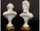 Pair of busts Louis XVI Louis XVI biscuit Marie-Antoinette Saint-Esprit bronze 19th