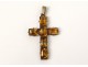 Croix pendentif bijou argent massif topaze citrine cross XXème siècle