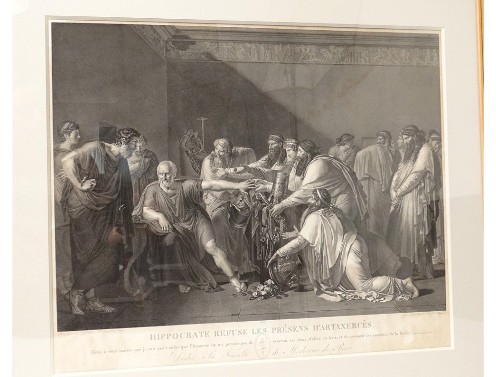 Gravure Hippocrate refusant présents Artaxercès médecine Paris Girodet XIXè