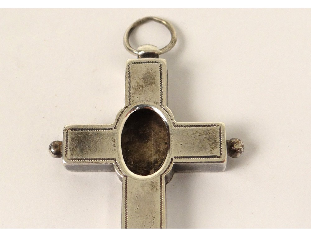 Croix reliquaire pendentif argent massif antique french reliquary XIXème