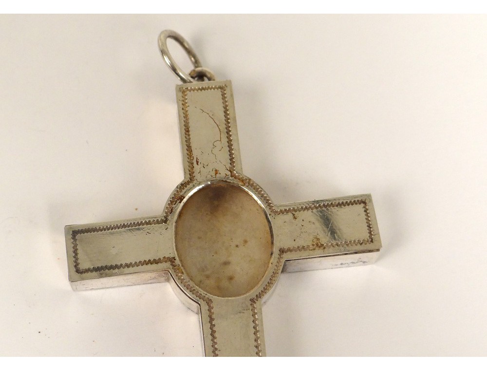 Croix reliquaire pendentif argent massif antique french reliquary XIXème