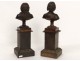 Pair of bronze busts Voltaire Rousseau philosophical writer eighteenth Lights