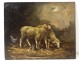 Superb pair HSP Barbizon school paintings sheep barn hen nineteenth century