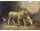 Superb pair HSP Barbizon school paintings sheep barn hen nineteenth century